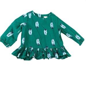 Gymboree Kid's Green 100% Cotton Long Sleeves Blouse Top Size Small